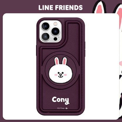 Line Friends Co-Branded Anti-Fall Leather Phone Case for iPhone with MagSafe – Stylish Protection You’ll Love!