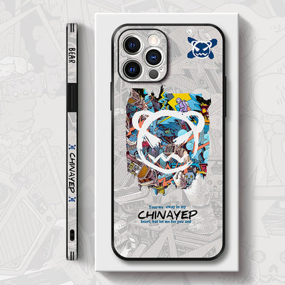 Chic Leather Phone Case with Trendy Sticker Bear Design for iPhone MagSafe Series