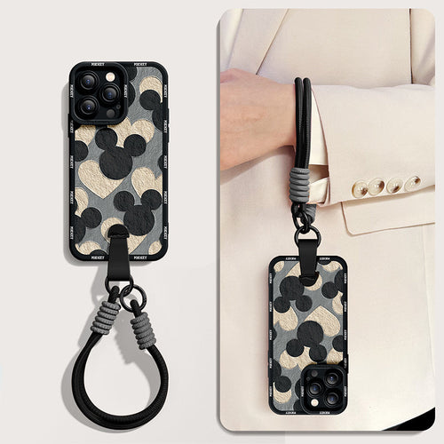 Disney-Inspired Silicone Phone Case for iPhone Series with Free Wrist Rope and Cross-Body Strap!