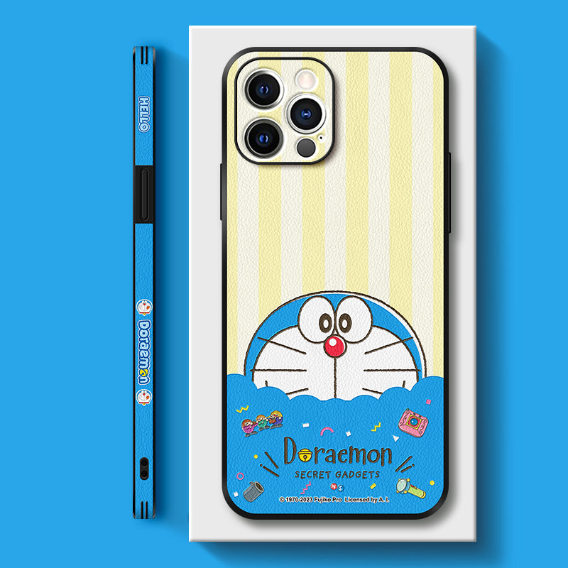 Doraemon Cartoon Leather Phone Case for iPhone with MagSafe Compatibility