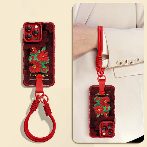 Stylish Relief Dragon Silicone Phone Case for iPhone Series with Complimentary Wrist and Cross-Body Strap!