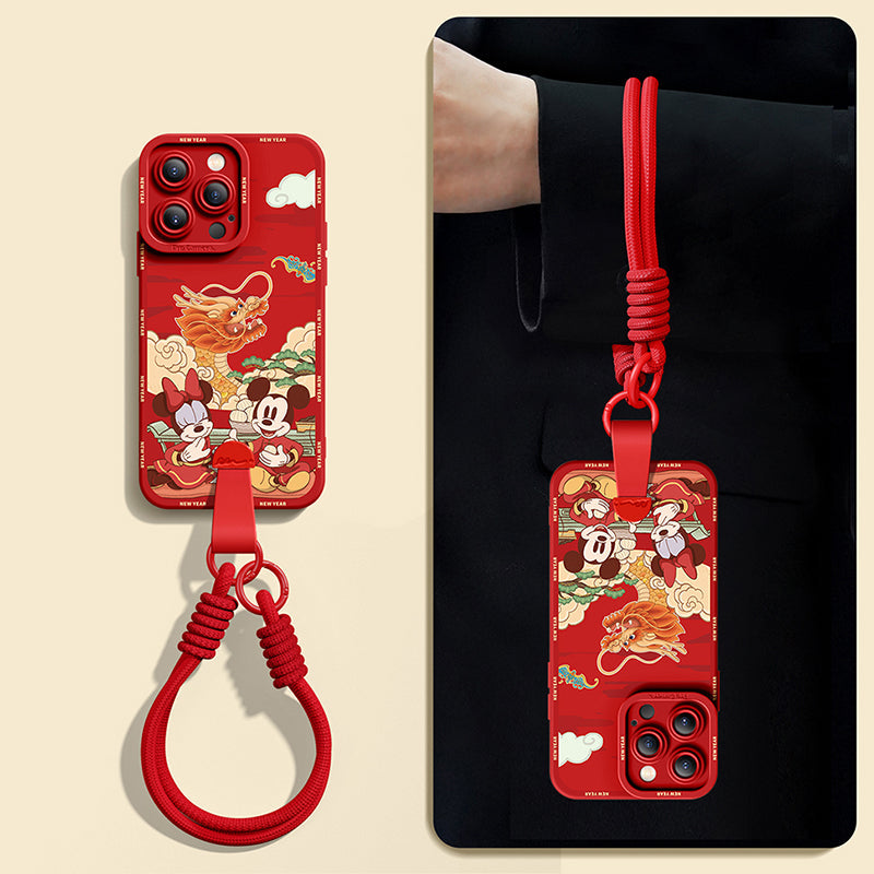 Mickey Mouse Silicone Phone Case for iPhone Series with Free Wrist Rope and Cross-Body Strap!