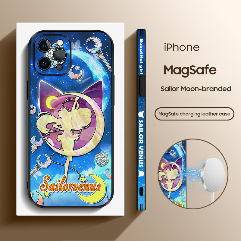 Sailor Moon Inspired Leather Phone Case with MagSafe Compatibility for iPhone