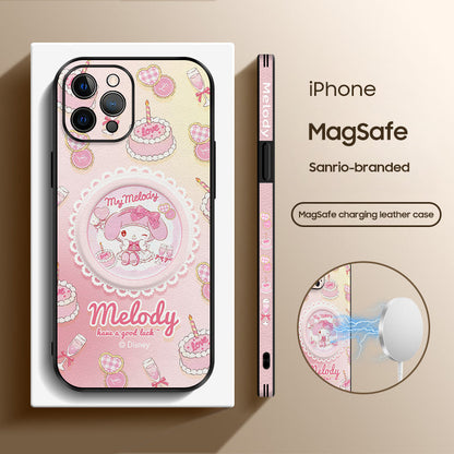 Sanrio Cartoon Leather Phone Case for iPhone with MagSafe Series Compatibility