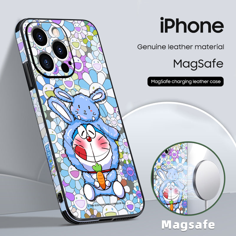 Doraemon" Cartoon Leather Case for iPhone - Original MagSafe Series Design