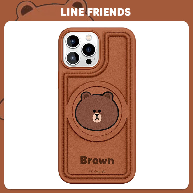 Line Friends Co-Branded Anti-Fall Leather Phone Case for iPhone with MagSafe – Stylish Protection You’ll Love!