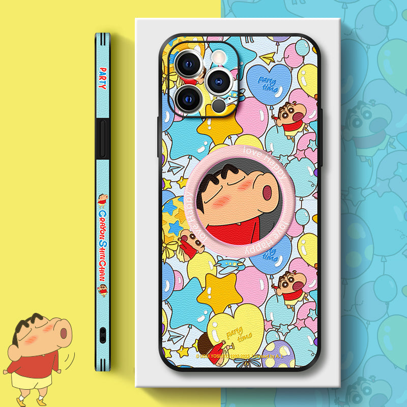 Crayon Shin-chan Leather Phone Case with MagSafe Compatibility for iPhone - Stylish & Fun Design!