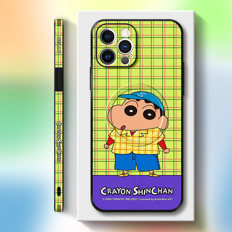 Stylish Crayon Shin-chan Leather Phone Case for iPhone with MagSafe Compatibility