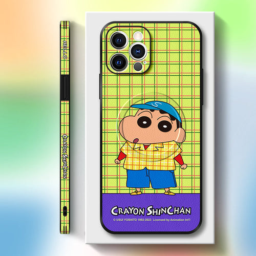 Stylish Crayon Shin-chan Leather Phone Case for iPhone with MagSafe Compatibility