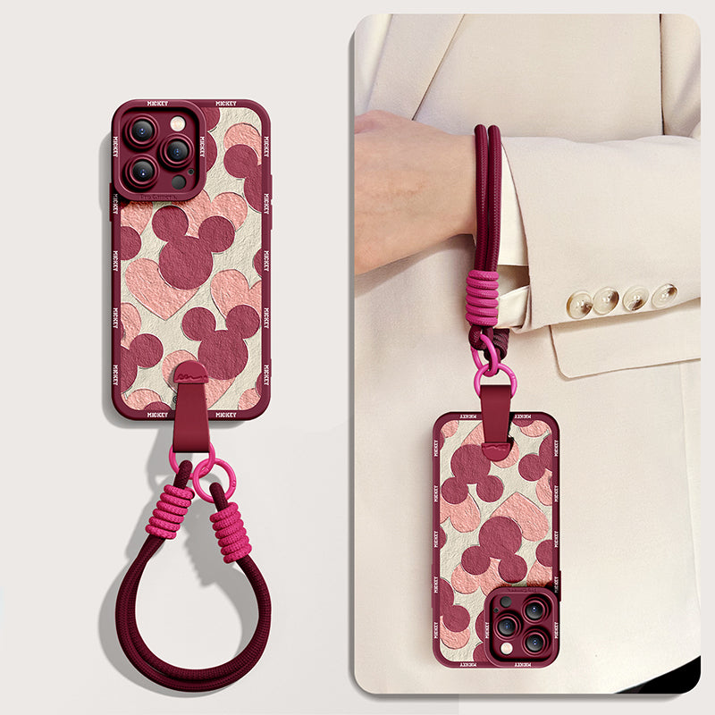 Disney-Inspired Silicone Phone Case for iPhone Series with Free Wrist and Cross-Body Strap!