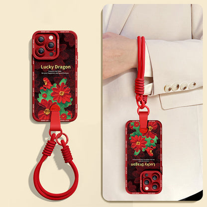 Stylish Relief Dragon Silicone Phone Case for iPhone Series | Includes Free Wrist and Cross-Body Strap!