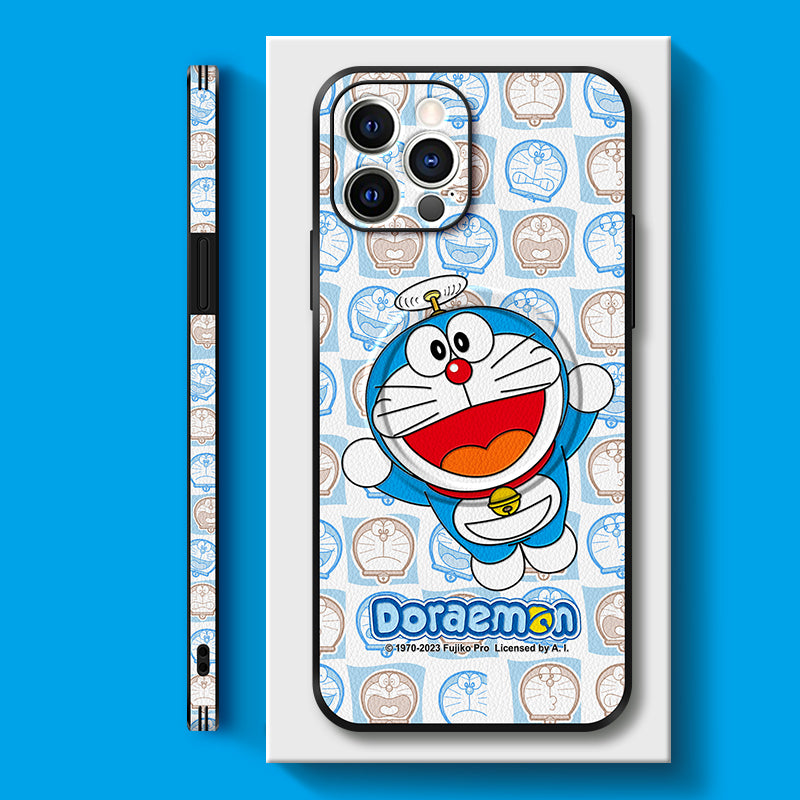 Doraemon-Inspired Leather Phone Case for iPhone with MagSafe Compatibility