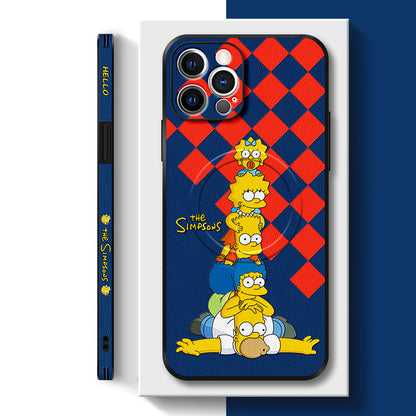 Stylish Leather iPhone MagSafe Case Featuring 'The Simpsons' - A Must-Have for Fans!