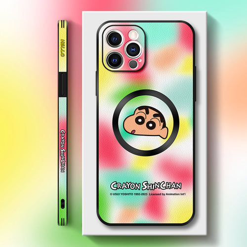 Stylish "Crayon Shin-chan" Leather Phone Case for iPhone with MagSafe Compatibility