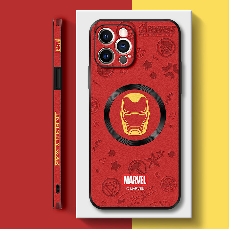 Stylish "Iron Man" Cartoon Leather Phone Case for iPhone MagSafe Series – Original Design