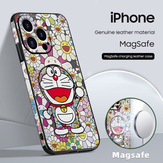 Doraemon-Inspired MagSafe Leather Phone Case for iPhone | Original Design