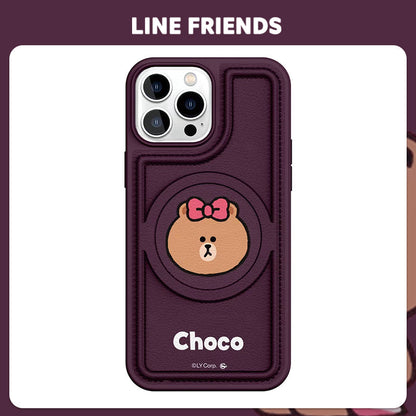 Line Friends Co-Branded Anti-Fall Leather Phone Case for iPhone with MagSafe – Stylish Protection You’ll Love!