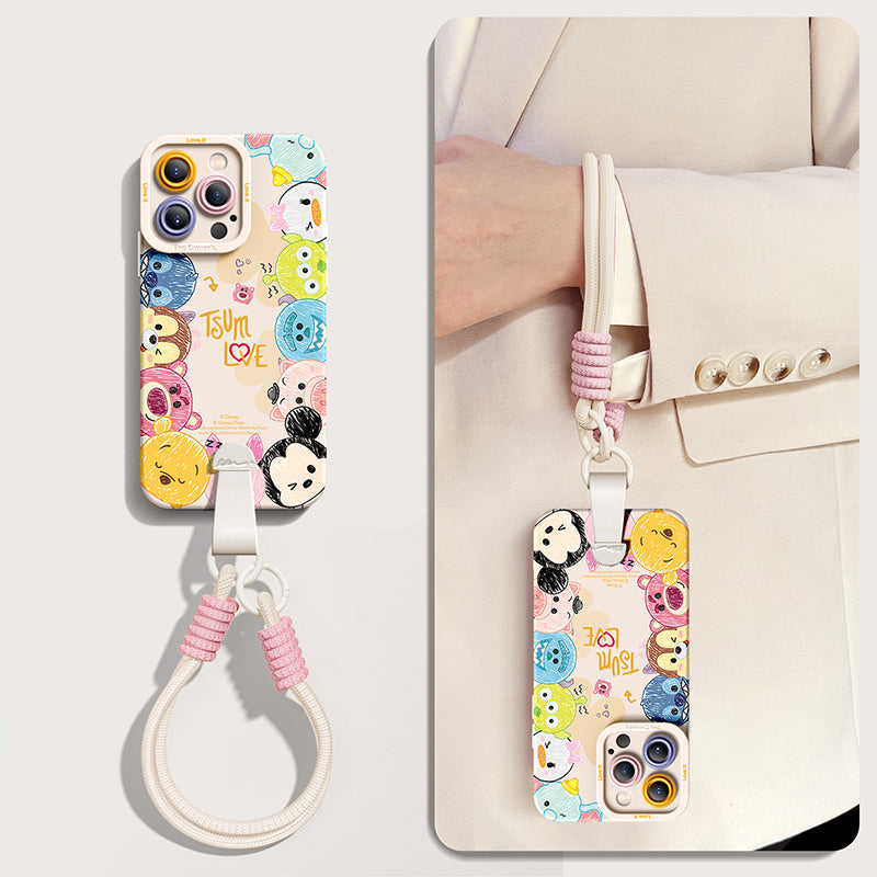 Disney-Inspired Silicone Phone Case for iPhone Series with Complimentary Wrist Rope & Cross-Body Strap