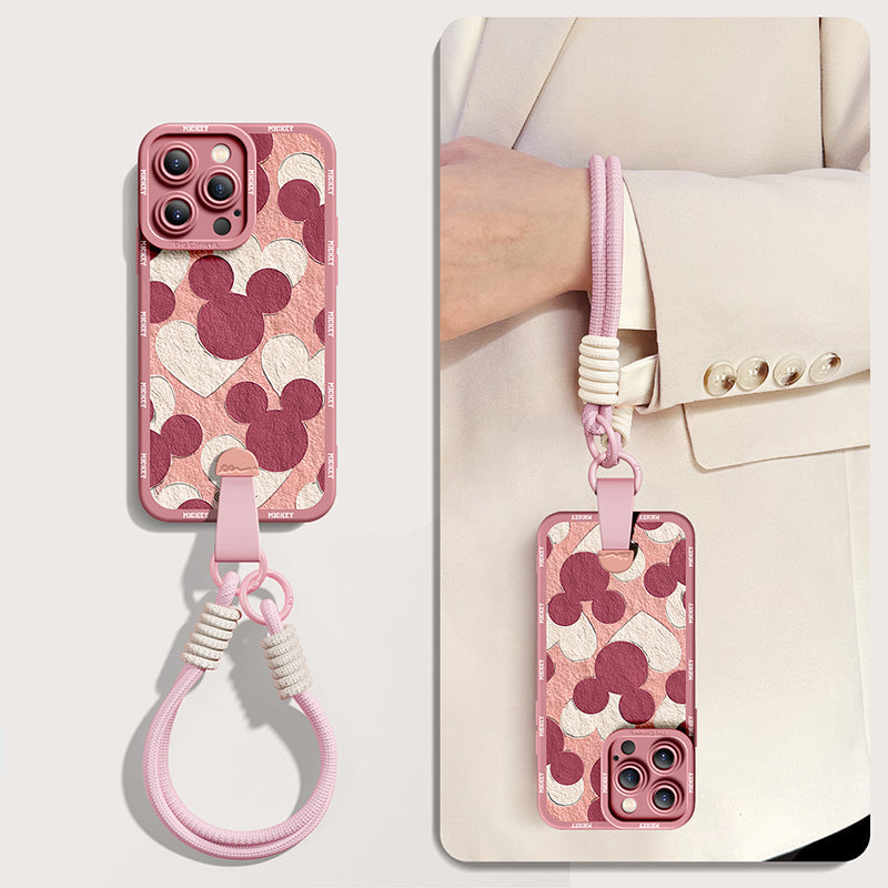 Disney Cartoon iPhone Case - Colorful Silicone Design with Free Wrist & Cross-Body Strap!