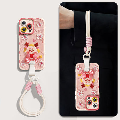 Blossom Dragon Silicone Phone Case for iPhone Series | Stunning Oil Painting Design with Free Wrist Rope & Cross-Body Strap!