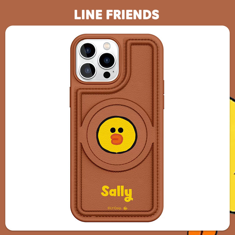 Line Friends Co-Branded Anti-Fall Leather Phone Case for iPhone with MagSafe – Stylish Protection You’ll Love!