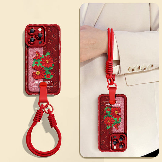 iPhone Series | Stylish Relief Dragon Silicone Phone Case with Free Wrist and Cross-Body Strap!