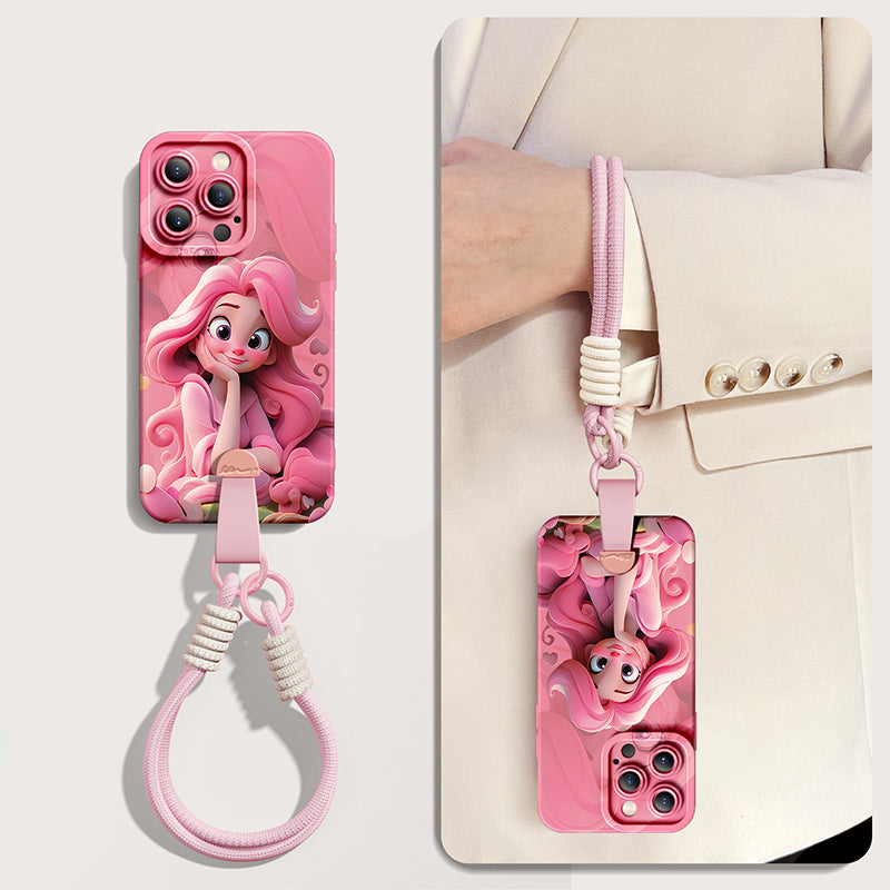 Enchanting "Disney Princess" Silicone Phone Case for iPhone Series + Complimentary Wrist Rope & Cross-Body Strap!