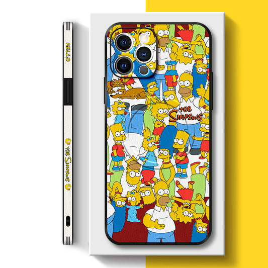 Stylish Leather Phone Case Featuring "The Simpsons" for iPhone MagSafe Series