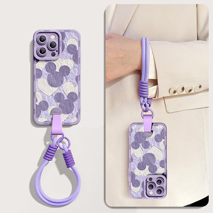 Disney Cartoon-Inspired Silicone Phone Case for iPhone Series with Bonus Wrist & Cross-Body Strap!