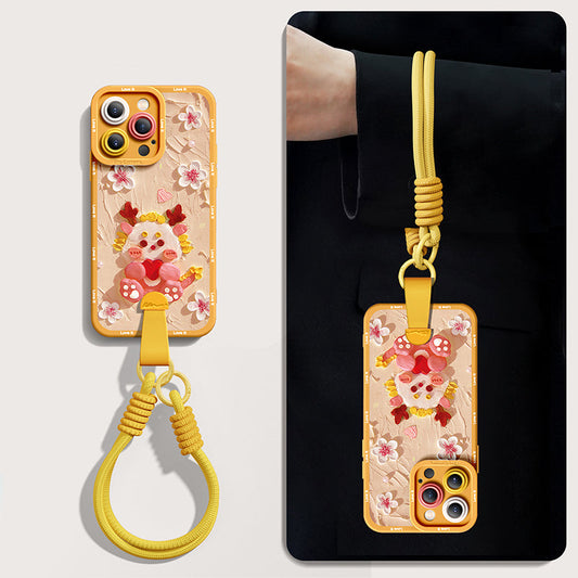 Elegant Blossom Dragon Silicone Phone Case for iPhone Series with Free Wrist and Cross-Body Strap!