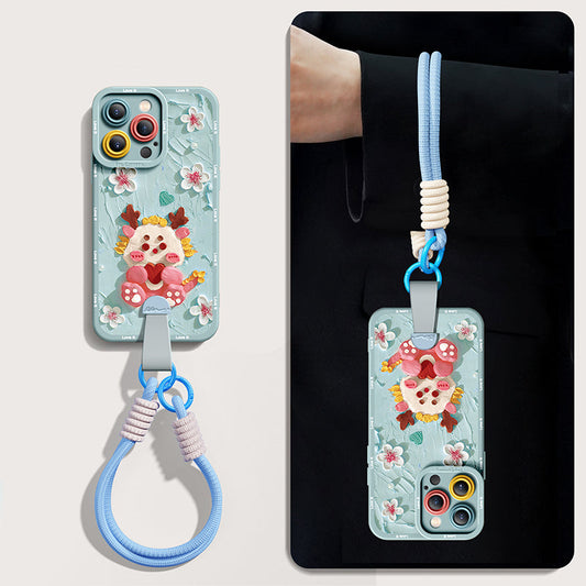 Artistic Blossom Dragon Silicone Case for iPhone Series | Includes Free Wrist and Cross-Body Strap!