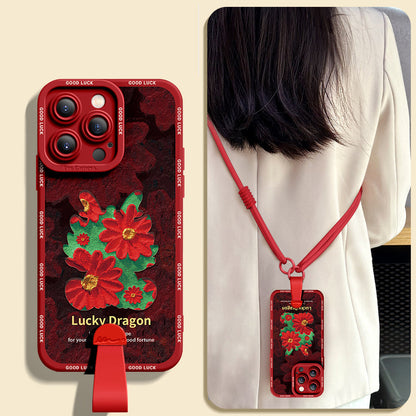 Stylish Relief Dragon Silicone Phone Case for iPhone Series with Complimentary Wrist and Cross-Body Strap!