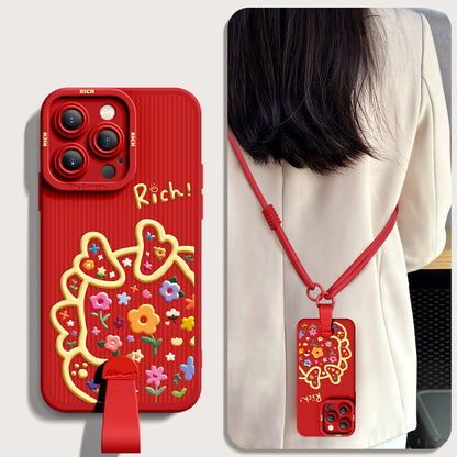 Adorable Cartoon Dragon Silicone iPhone Case with Free Wrist and Cross-Body Strap!