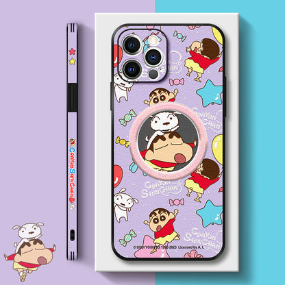 Crayon Shin-chan Cartoon Leather Phone Case - Stylish MagSafe Compatible Design for iPhone