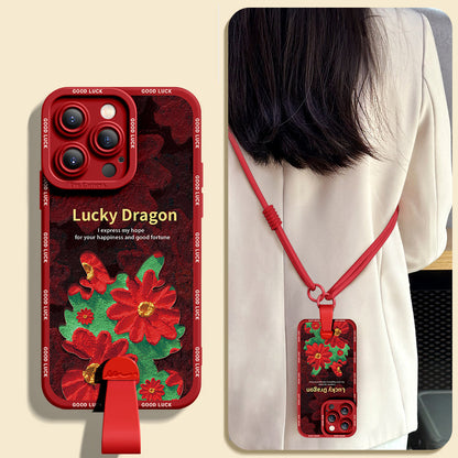 Stylish Relief Dragon Silicone Phone Case for iPhone Series | Includes Free Wrist and Cross-Body Strap!