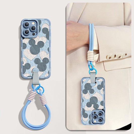 Adorable Disney Cartoon Silicone Phone Case for iPhone Series with Complimentary Wrist and Cross-Body Straps