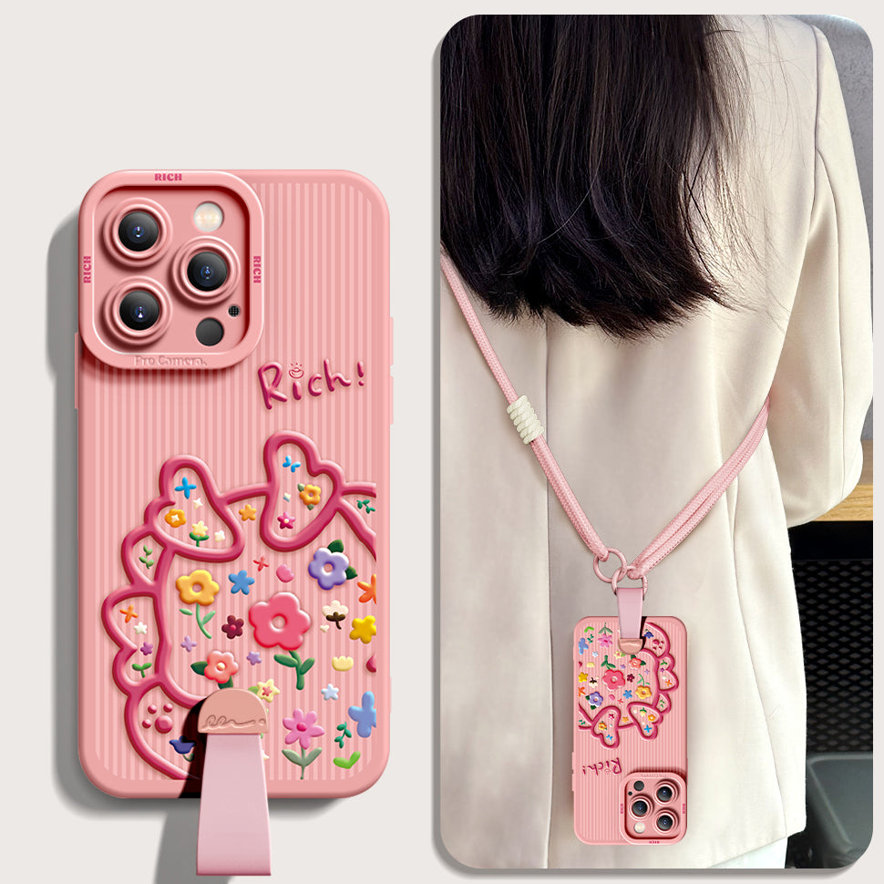 Cartoon Dragon Silicone Phone Case for iPhone Series | Includes Free Wrist Rope & Cross-Body Strap!