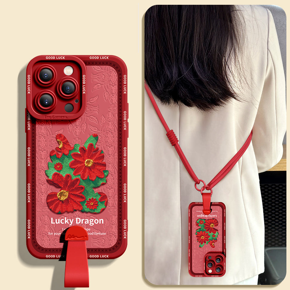 iPhone Series | Stylish Relief Dragon Silicone Phone Case with Free Wrist & Cross-Body Strap!