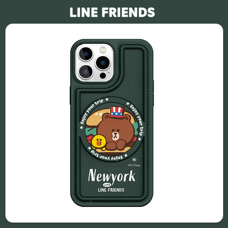 Line Friends Co-Branded Anti-Fall Leather Phone Case for iPhone with MagSafe – Stylish Protection You’ll Love!