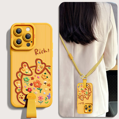 Charming Cartoon Dragon Silicone Case for iPhone Series + Complimentary Wrist & Cross-Body Strap!