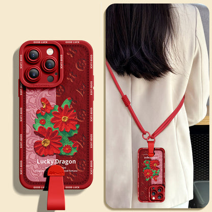 iPhone Series | Stylish Relief Dragon Silicone Phone Case with Free Wrist and Cross-Body Strap!