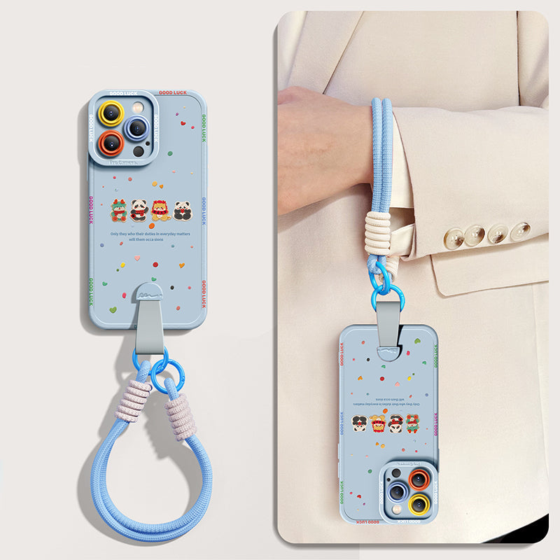 Adorable Cartoon Dragon Silicone Phone Case for iPhone Series with Free Wrist Rope and Cross-Body Strap!