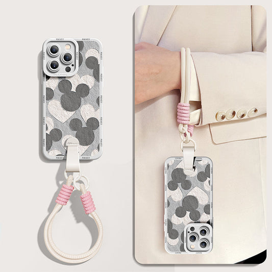 Disney-Inspired Silicone Phone Case for iPhone Series with Free Wrist and Cross-Body Strap!