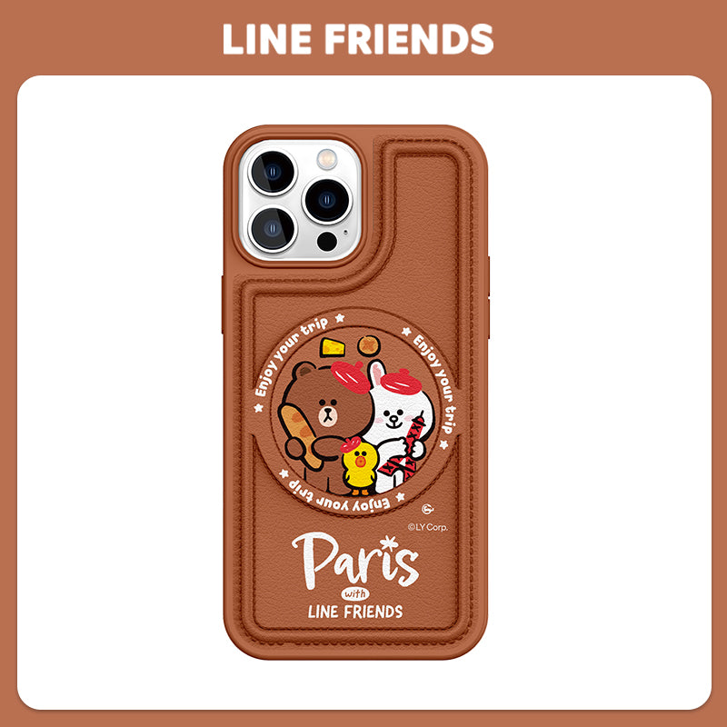 Line Friends Co-Branded Anti-Fall Leather Phone Case for iPhone with MagSafe – Stylish Protection You’ll Love!