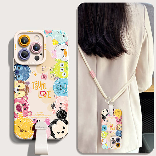 Disney-Inspired Silicone Phone Case for iPhone Series with Complimentary Wrist Rope & Cross-Body Strap