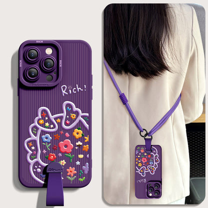 Adorable Cartoon Dragon Silicone Phone Case for iPhone Series | Bonus Wrist Rope & Cross-Body Strap Included!