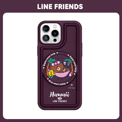 Line Friends Co-Branded Anti-Fall Leather Phone Case for iPhone with MagSafe – Stylish Protection You’ll Love!