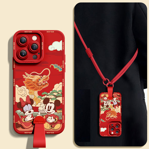 Mickey Mouse Silicone Phone Case for iPhone Series with Free Wrist Rope and Cross-Body Strap!