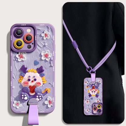 Stunning Blossom Dragon Oil Painting Silicone Phone Case for iPhone Series | Includes Free Wrist and Cross-Body Strap!