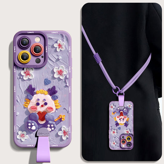 Stunning Blossom Dragon Oil Painting Silicone Phone Case for iPhone Series | Includes Free Wrist and Cross-Body Strap!